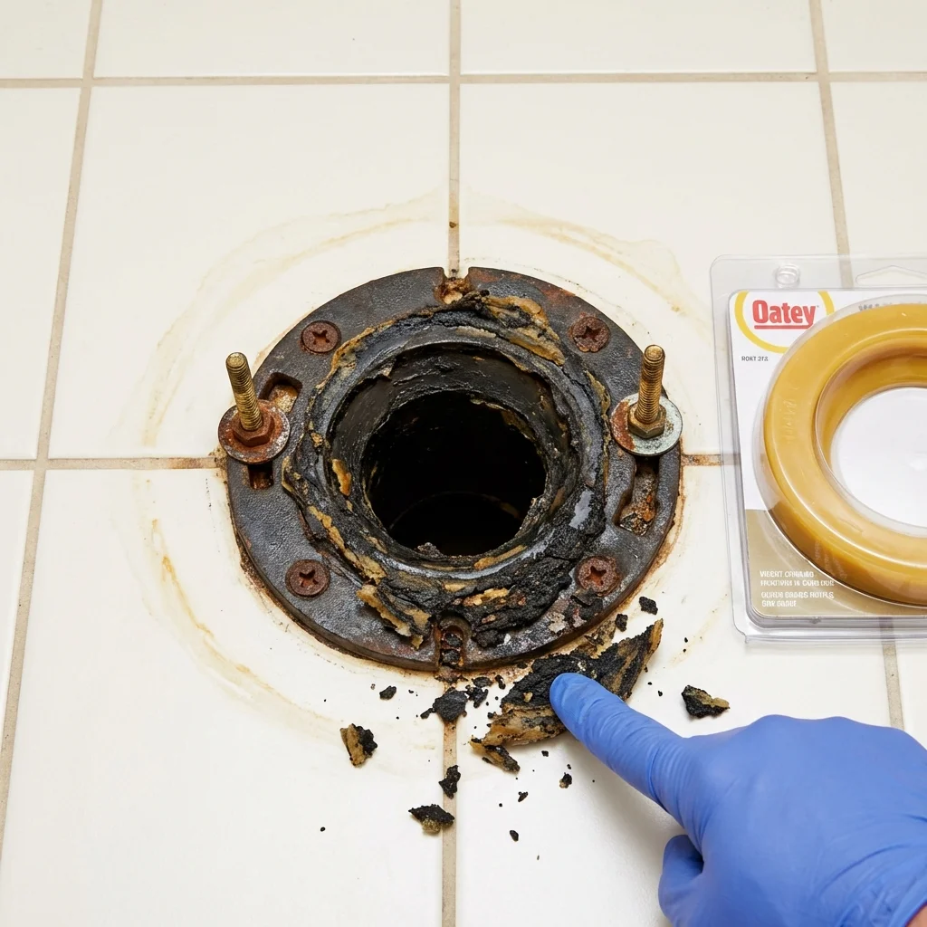 Failed wax ring showing water seepage at the base of a toilet in a Richmond, TX home
