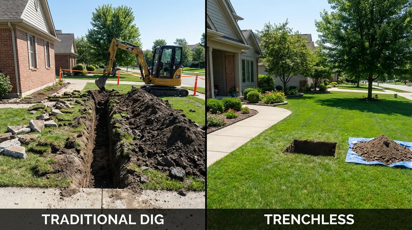 Trenchless sewer repair with minimal yard damage versus traditional excavation in Richmond, TX